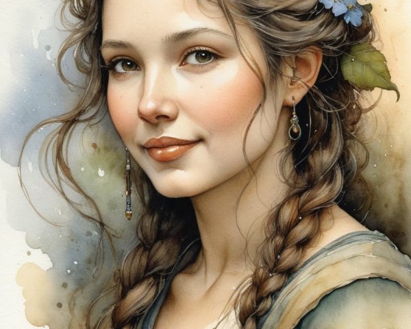 Young woman with braided hair and floral adornments