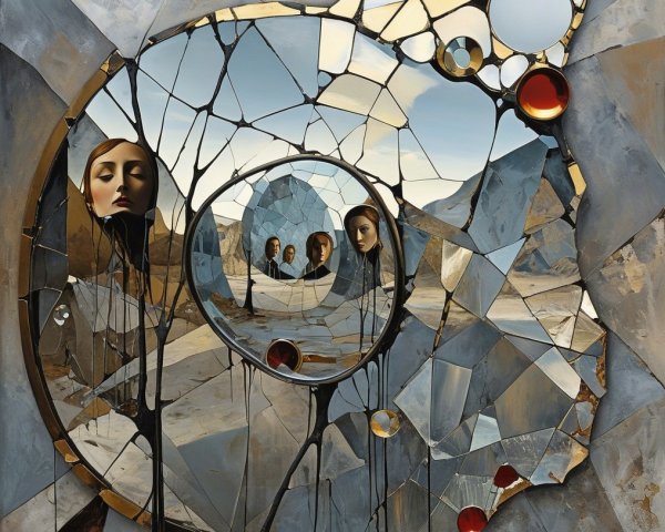 Surreal Fragmented Mirror with Abstract Landscape Design