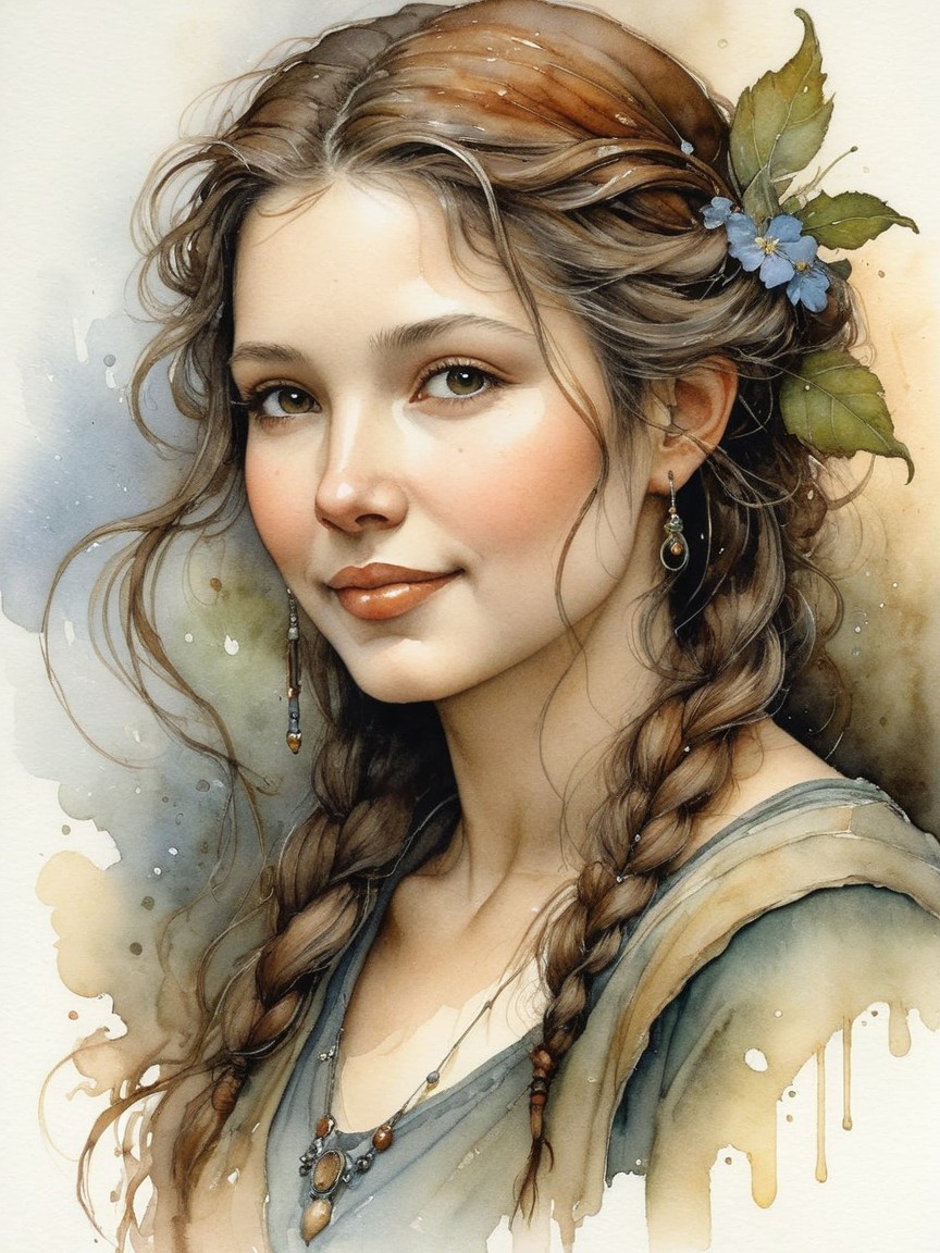 Young woman with braided hair and floral adornments