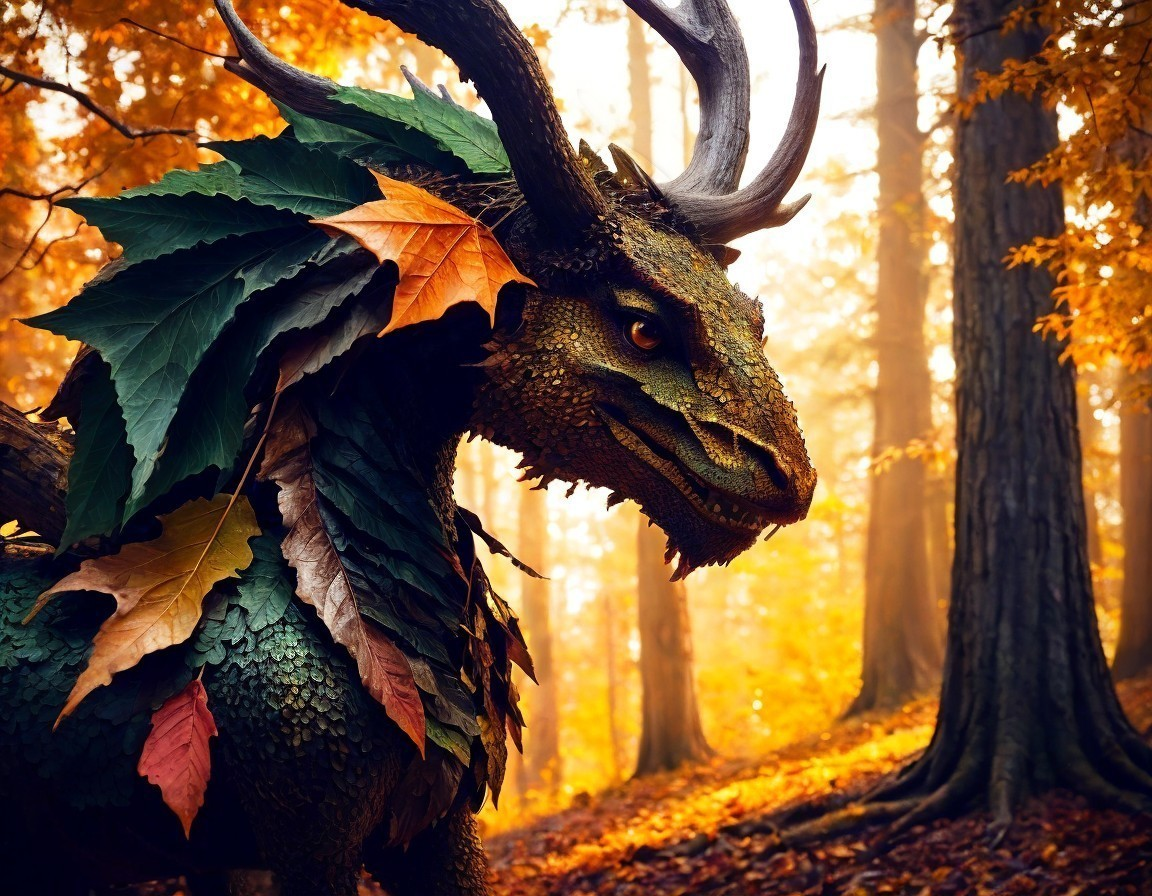 Majestic Dragon Creature in Vibrant Autumn Forest