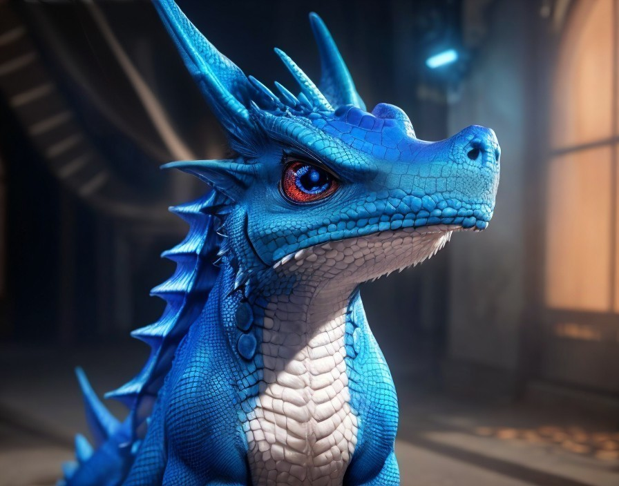 Vibrant Blue Dragon with Intricate Scales and Features