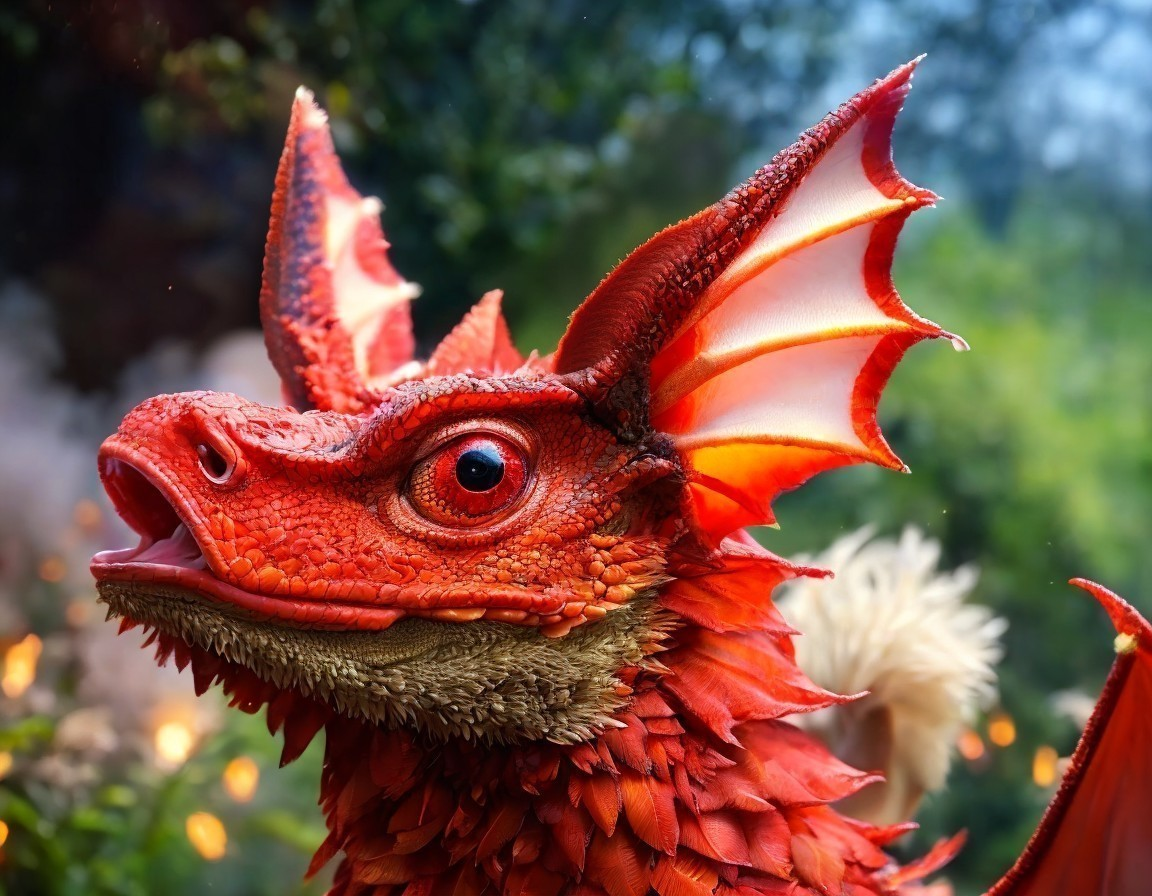 Vibrant Red Dragon with Detailed Scales and Wings