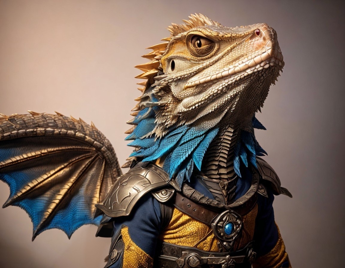 Humanoid Lizard Character with Fantasy Warrior Aesthetic