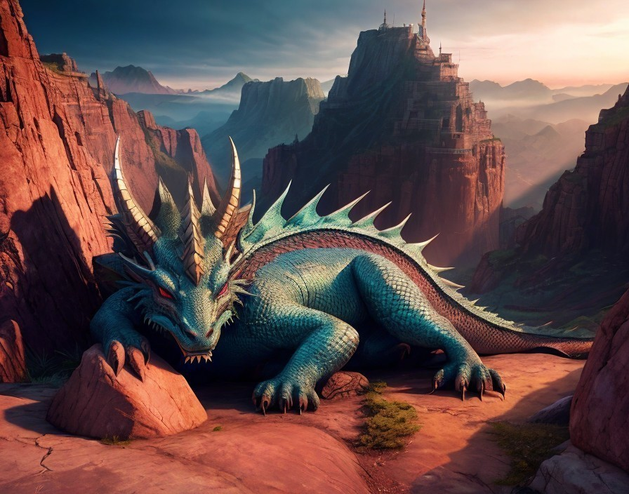 Majestic dragon on rocky outcrop at twilight