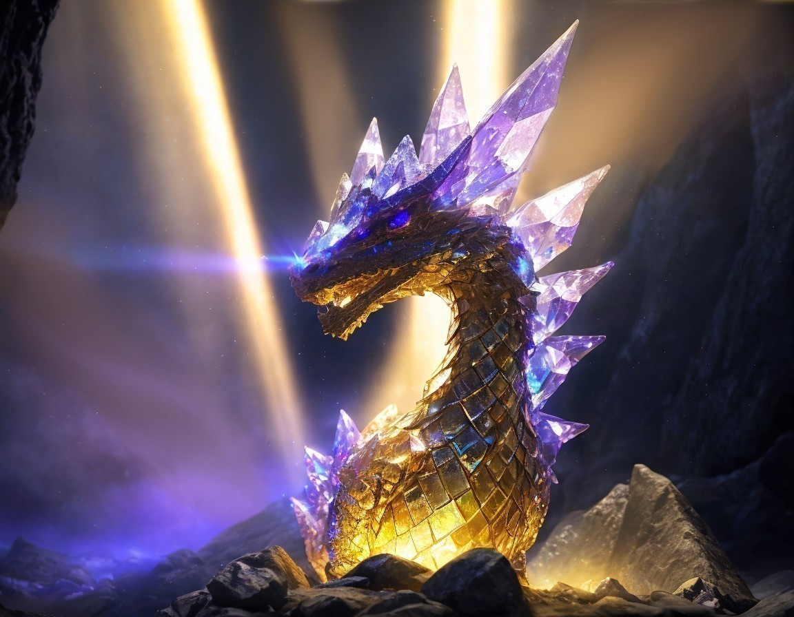 Crystal Dragon in Illuminated Cavern Setting