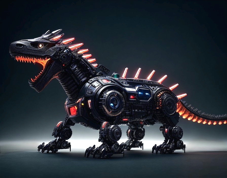 Futuristic Robot Dinosaur with LED Lights and Spikes