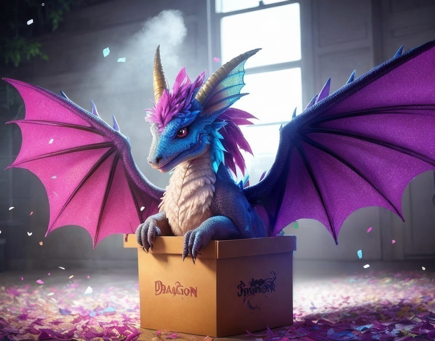Vibrant Dragon with Blue Scales in Enchanting Scene