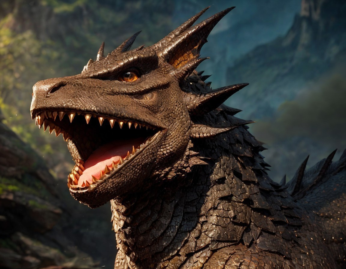 Majestic dragon in mountainous landscape with greenery