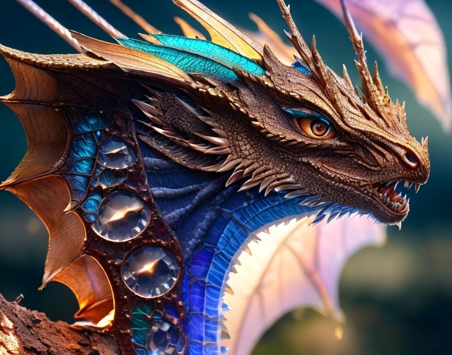 Majestic dragon with detailed scales and sparkling gems