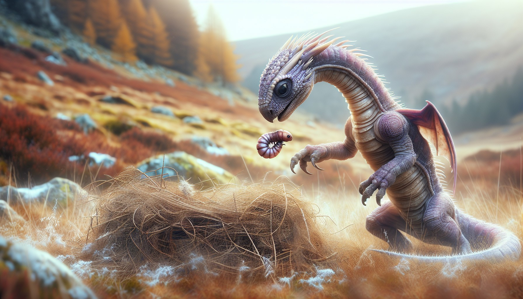 Colorful Dragon Interacting in Autumn Landscape
