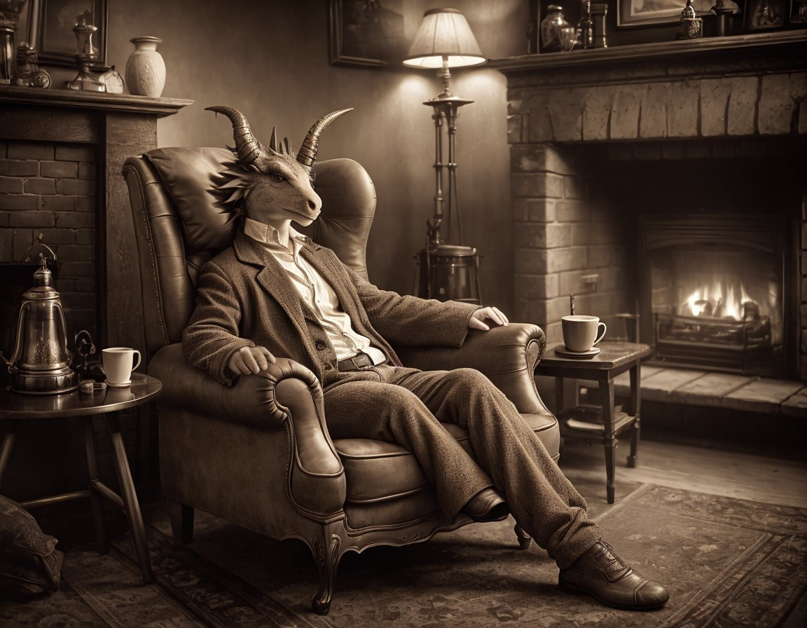 Surreal Humanoid Figure in Vintage Armchair Setting