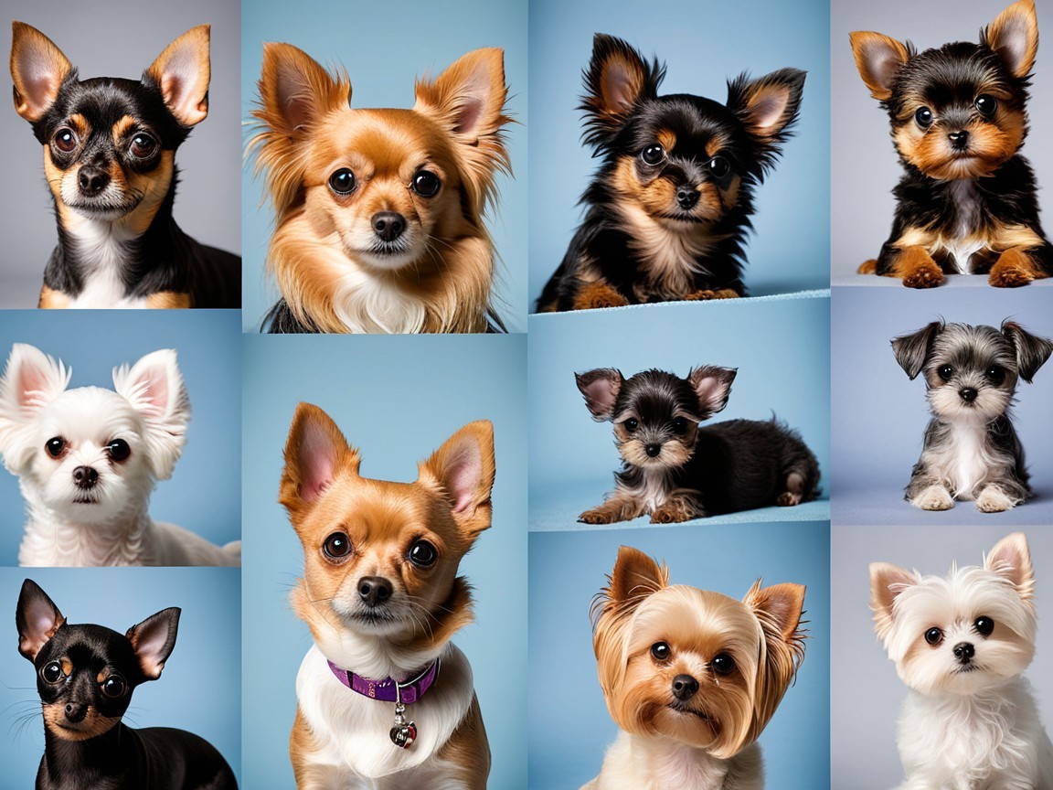 Collage of Twelve Unique Chihuahuas on Blue Background
