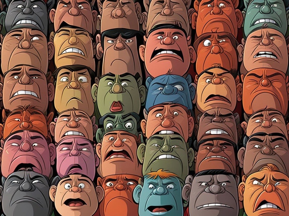 Vibrant Mosaic of Cartoonish Faces with Exaggerated Expressions