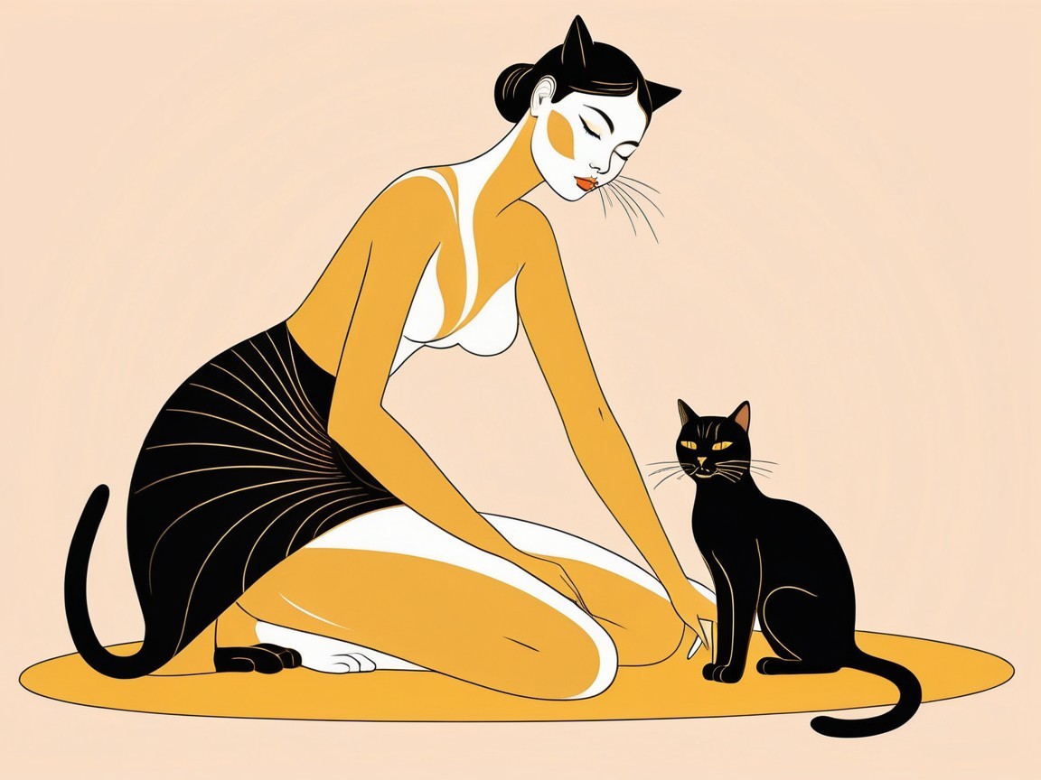 Stylized Illustration of Woman with Cat Features