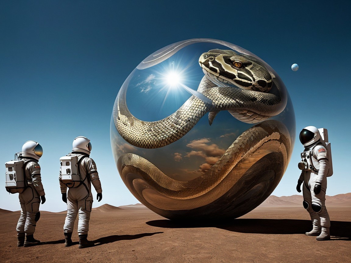 Astronauts Observe Giant Serpent in Transparent Sphere