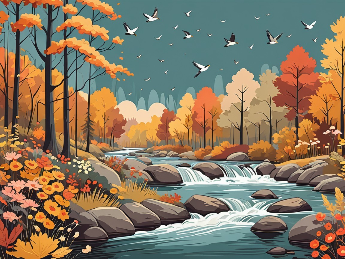 Serene Autumn Landscape with River and Foliage