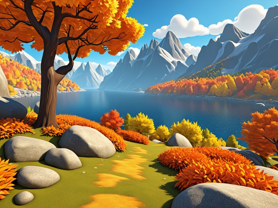 Tranquil Lake Surrounded by Autumn Mountains and Foliage
