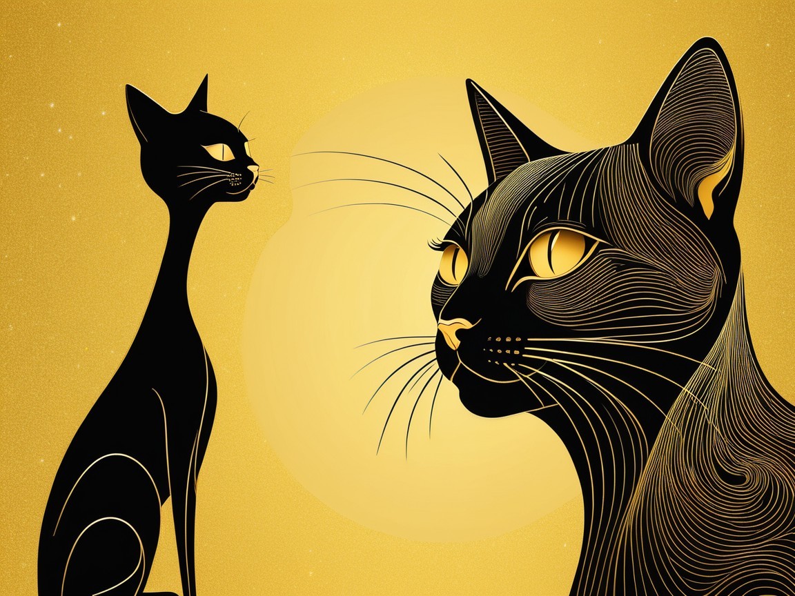Stylized Black Cats on Vibrant Yellow Background
