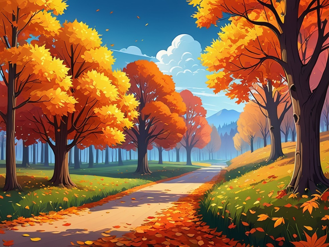 Vibrant Autumn Scene with Colorful Trees and Path