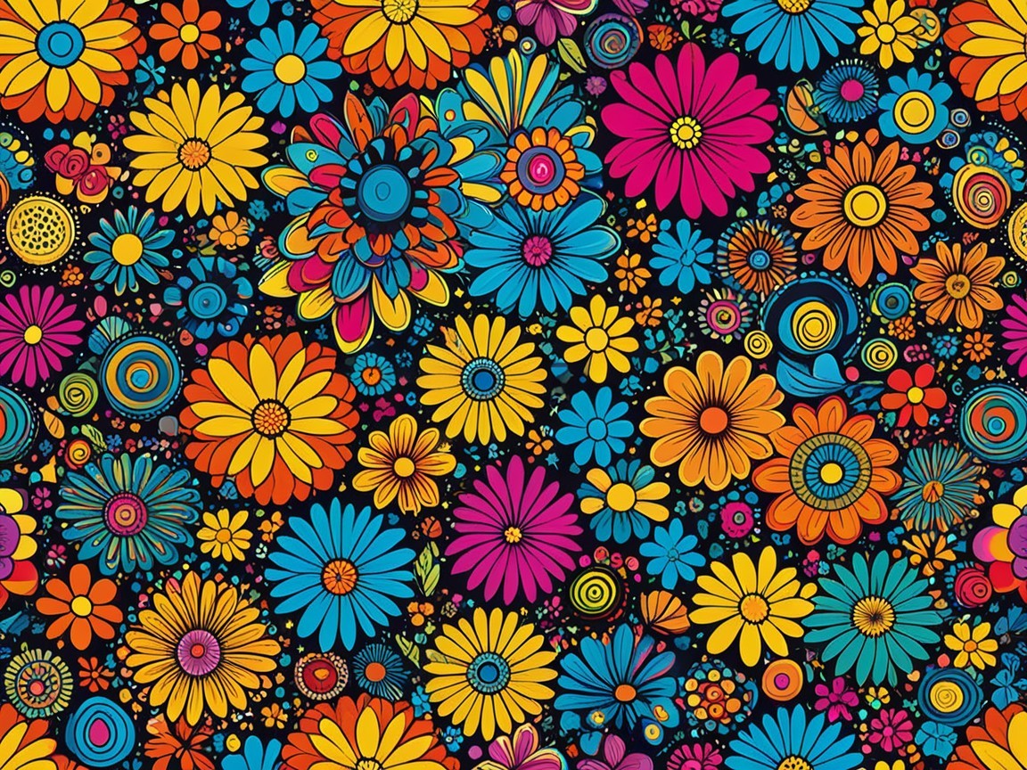 Vibrant Floral Pattern with Colorful Flowers and Butterflies