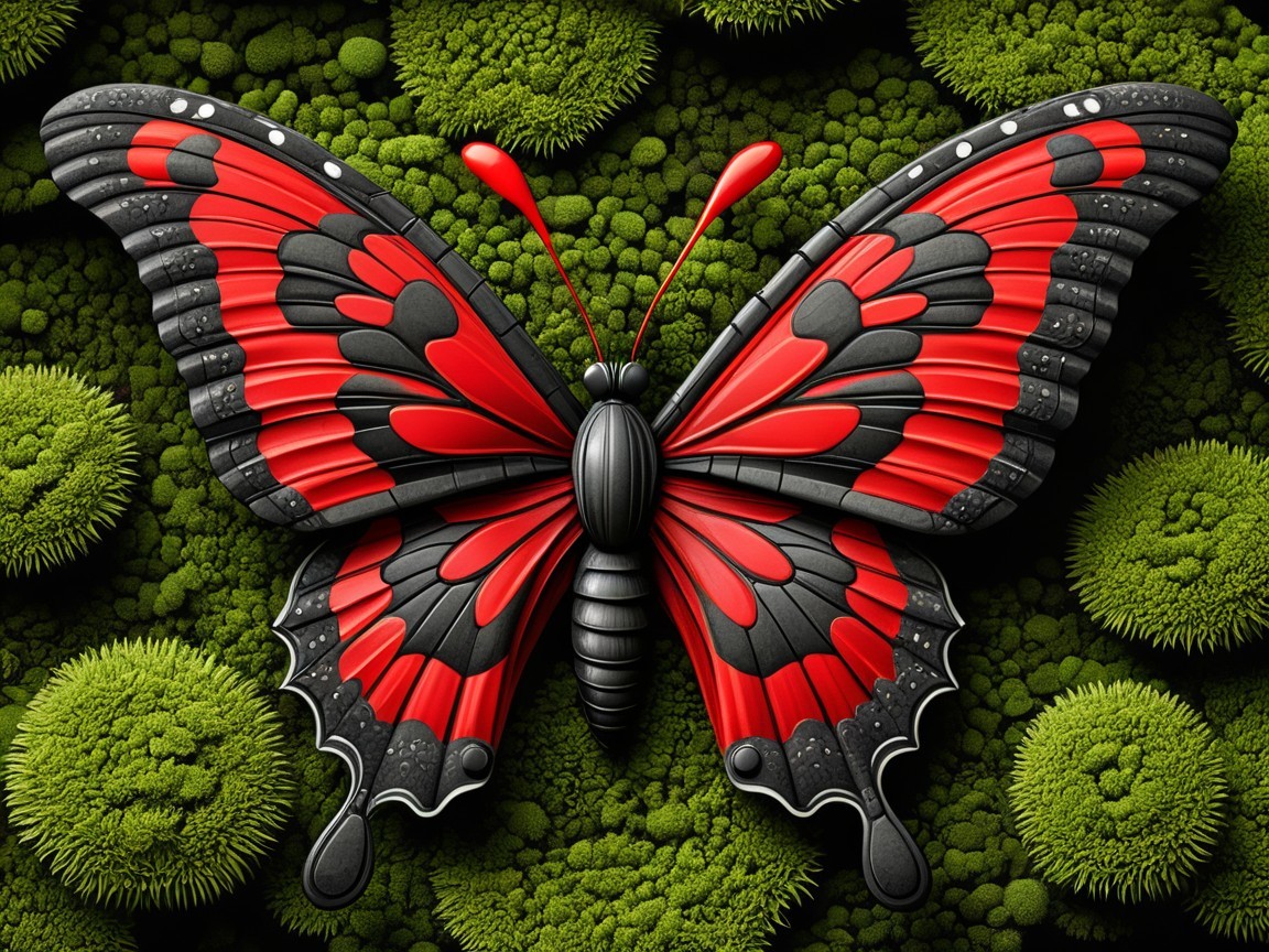 Vibrant Butterfly on Lush Green Moss Background