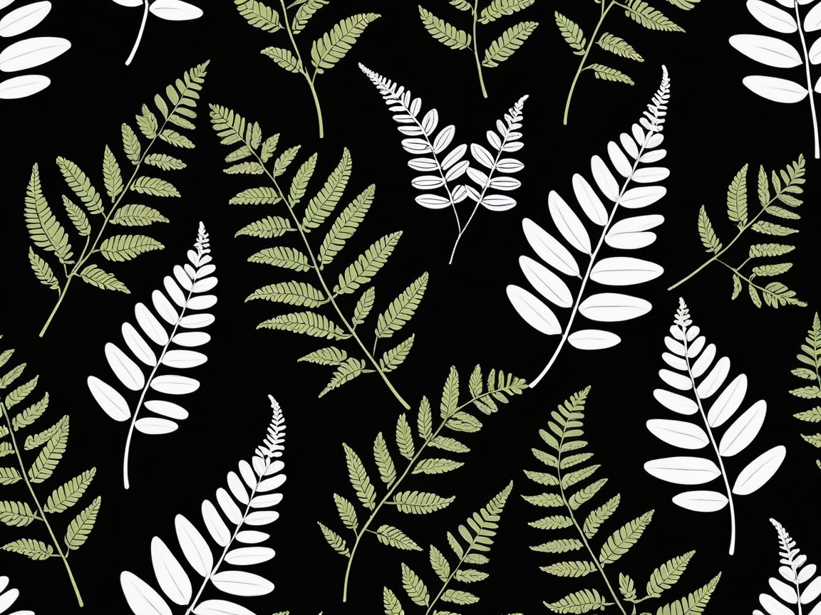 Stylish Fern Leaf Pattern in Green and White on Black