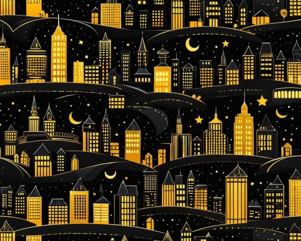 Vibrant Night Cityscape with Illuminated Silhouettes