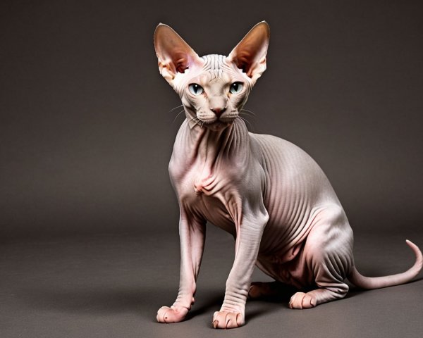 Sphynx Cat with Blue Eyes Against Dark Backdrop