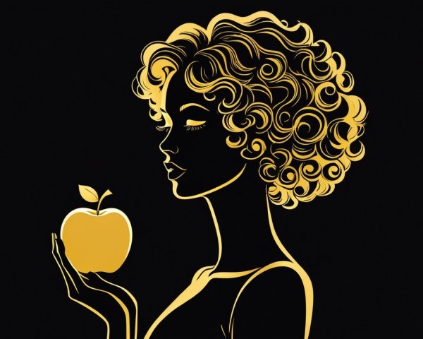 Silhouette of a Woman with Curly Hair and Apple