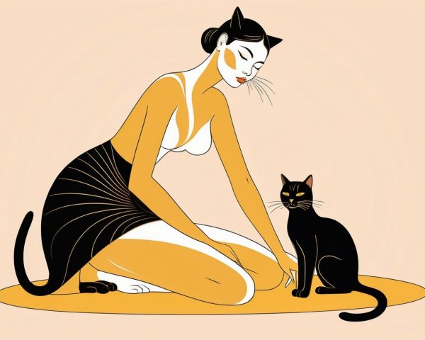 Stylized Illustration of Woman with Cat Features