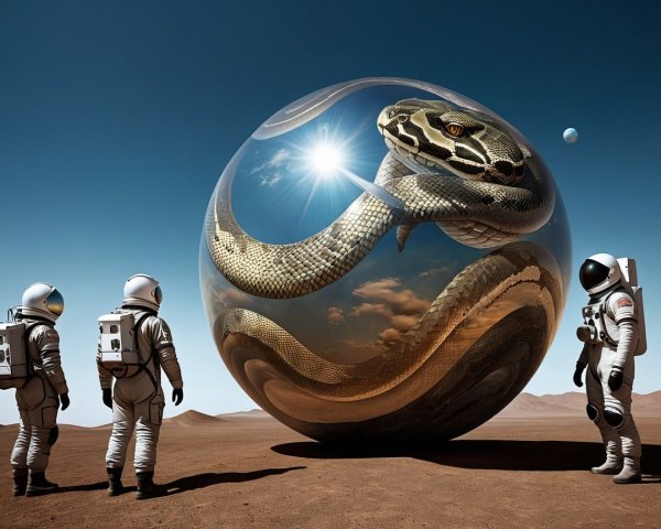 Astronauts Observe Giant Serpent in Transparent Sphere