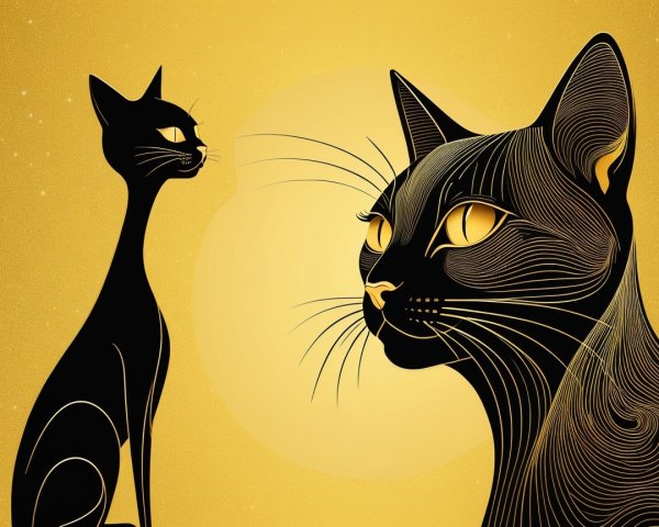 Stylized Black Cats on Vibrant Yellow Background