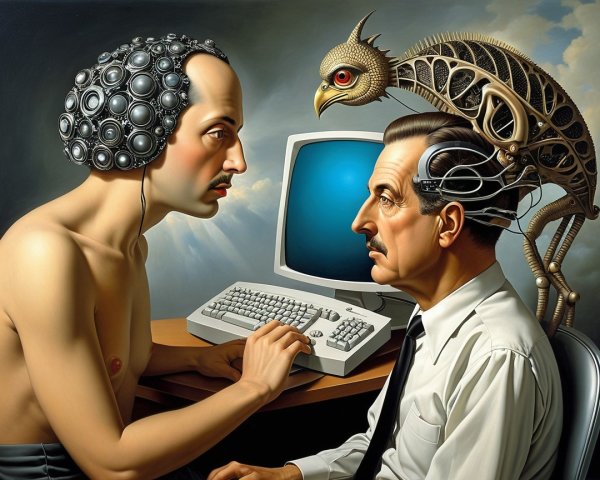 Surreal Scene of Two Men in Intense Conversation