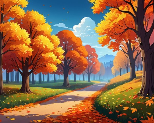 Vibrant Autumn Scene with Colorful Trees and Path