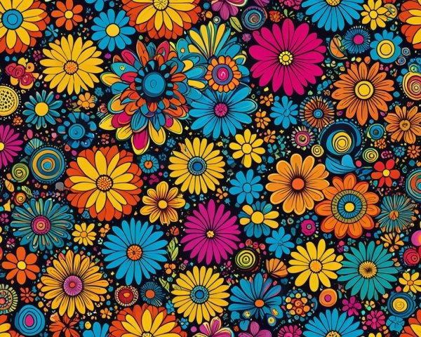 Vibrant Floral Pattern with Colorful Flowers and Butterflies