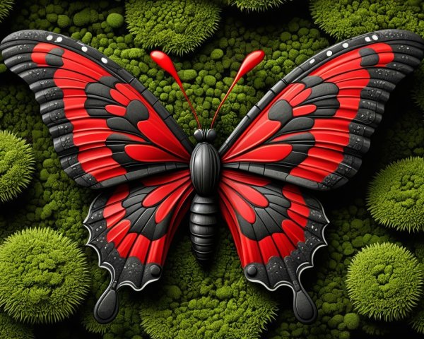 Vibrant Butterfly on Lush Green Moss Background