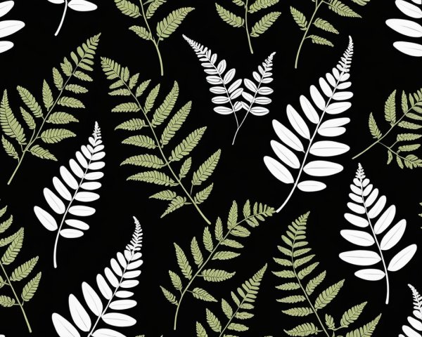 Stylish Fern Leaf Pattern in Green and White on Black