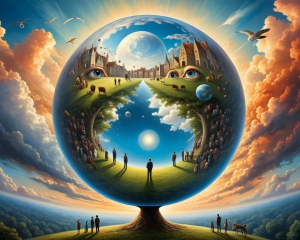 Surreal Landscape in a Globe with Divided Worlds