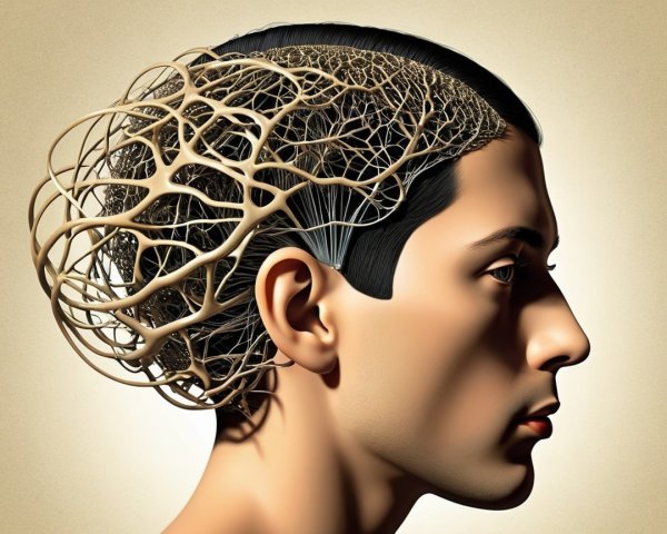 Side Profile of a Human Head with Neural Structures