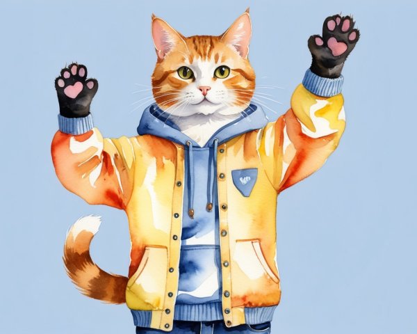 Illustration of a striped anthropomorphic cat in jacket