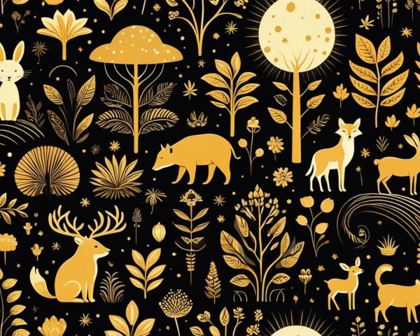 Whimsical Nature Design with Golden Animal Silhouettes
