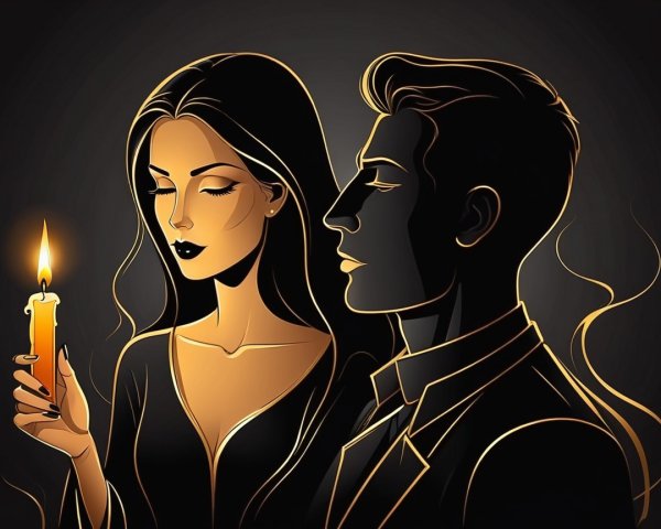 Illustration of a Woman with Candle and Intense Man