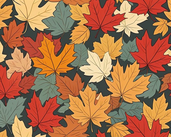 Intricate Pattern of Vibrant Fall Leaves on Dark Background