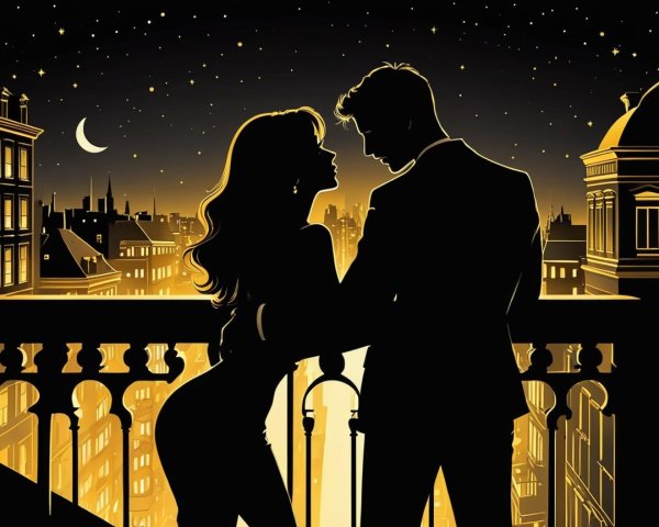 Silhouette of Couple on Balcony Under Starry Sky