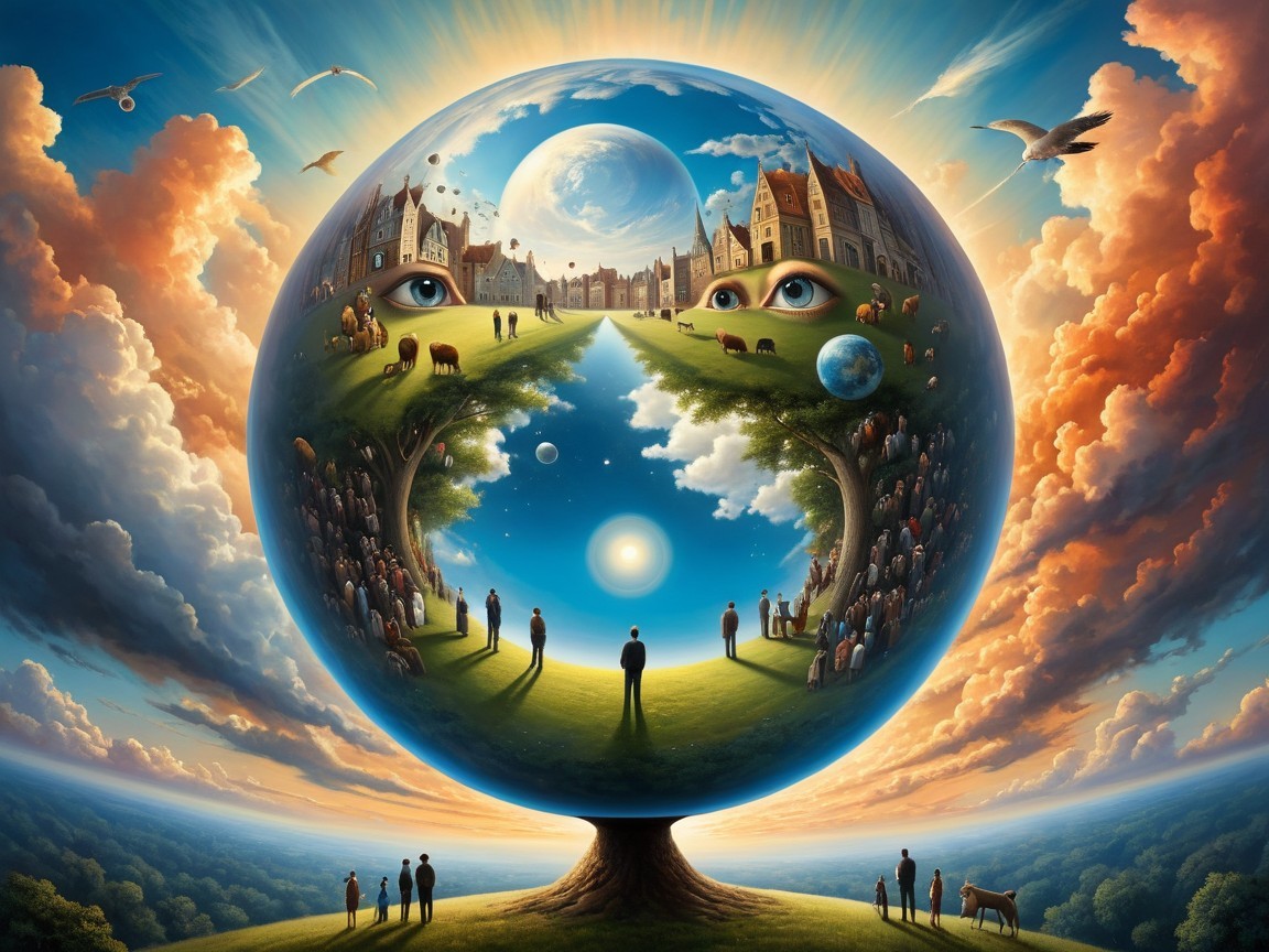 Surreal Landscape in a Globe with Divided Worlds