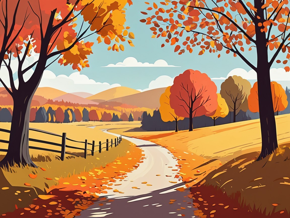 Autumn Landscape with Winding Path and Vibrant Foliage