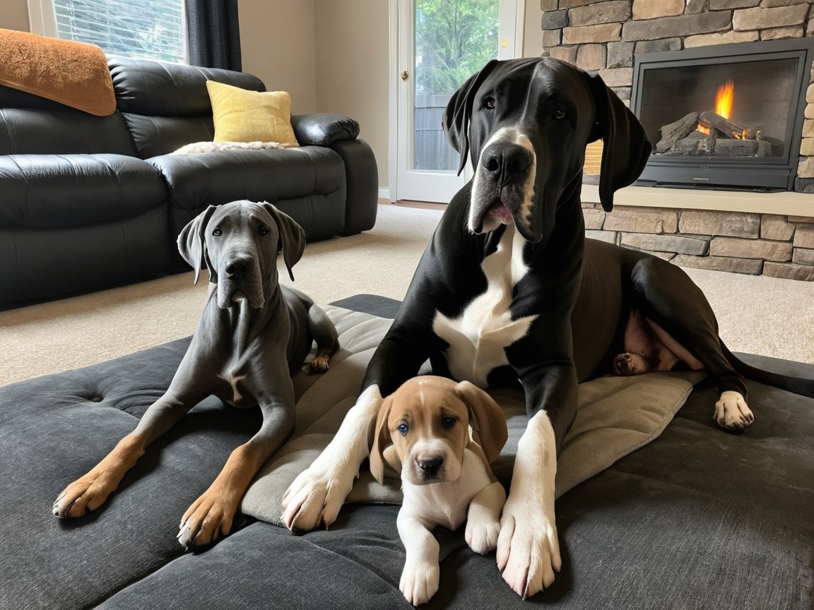 Three Dogs Relaxing in a Cozy Living Room Setting