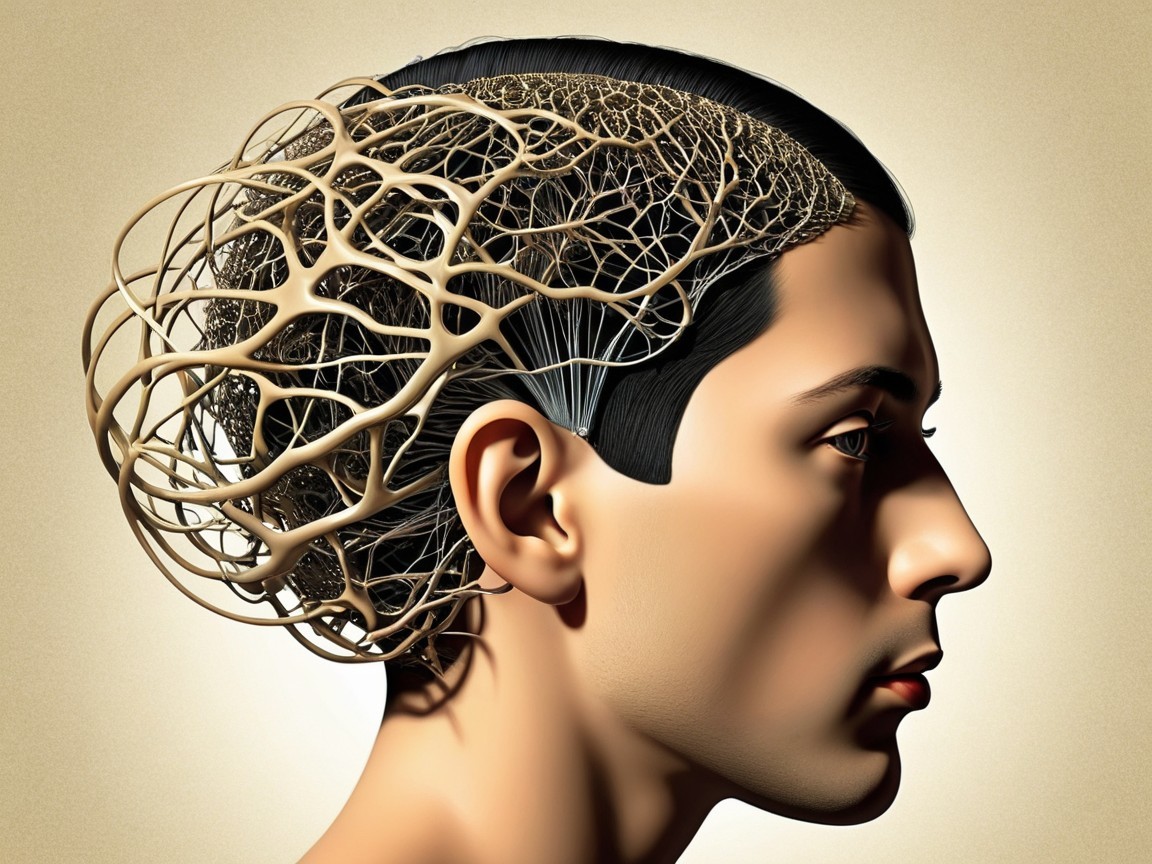 Side Profile of a Human Head with Neural Structures