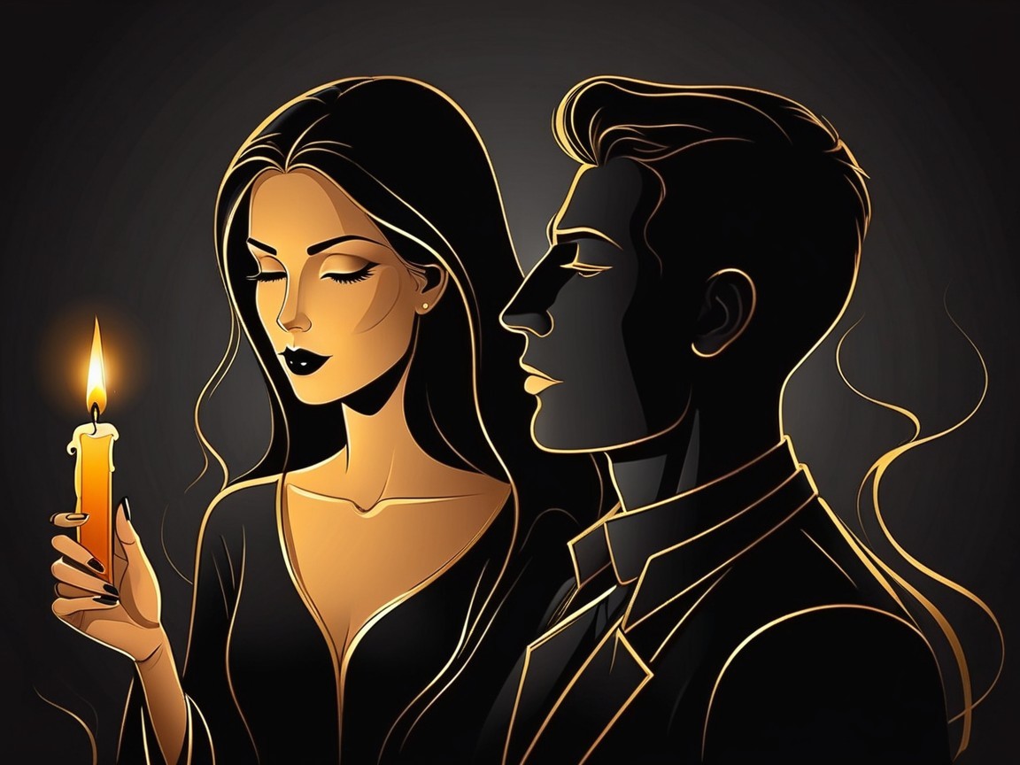 Illustration of a Woman with Candle and Intense Man