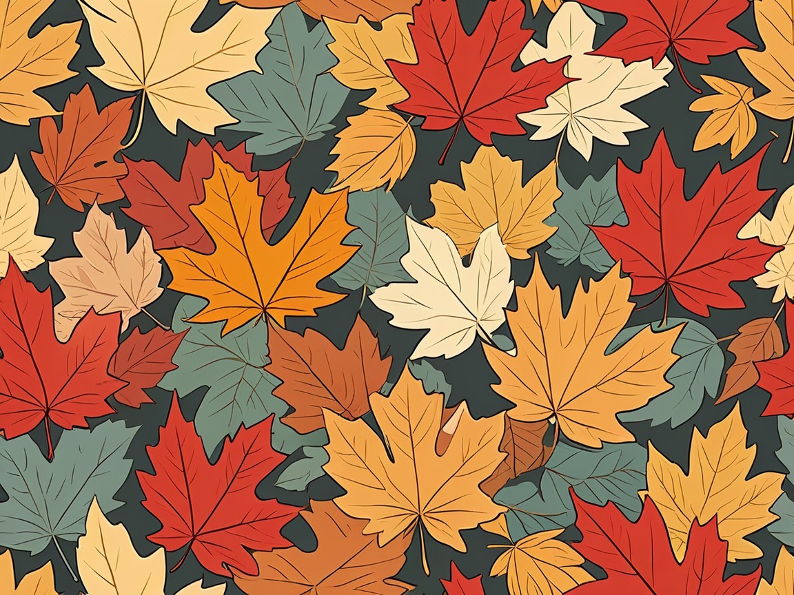 Intricate Pattern of Vibrant Fall Leaves on Dark Background